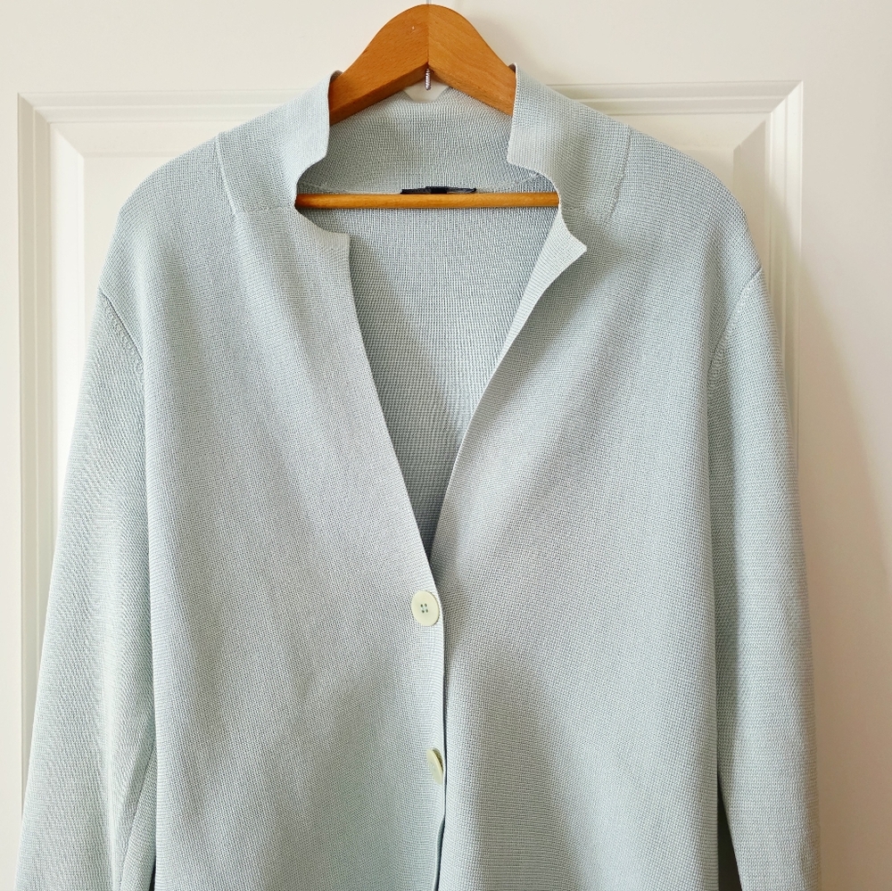 Eileen Fisher Silk Blend Cardigan Womens M Light Sea Green Preppy Coastal - Picture 3 of 12